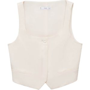 Mango - Gilet - Wit - Mouwloos - Vierkante Hals