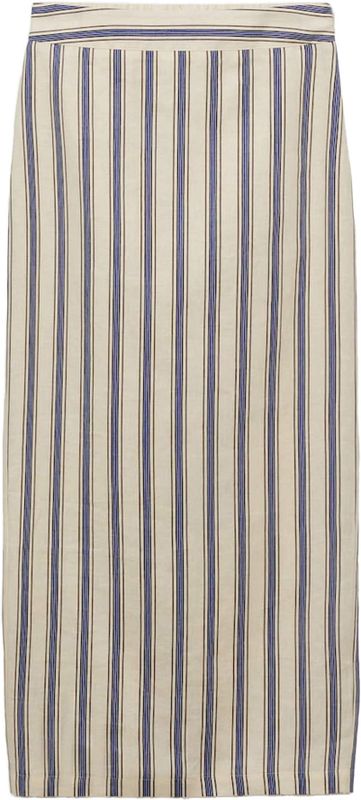 MANGO - Rok - Crème - Gestreept - Maxi Lengte