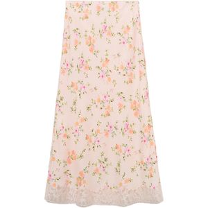 MANGO - Rok - Geel Lichtgroen Oranje Rosa - 7/8 Lengte - Bloemenprint