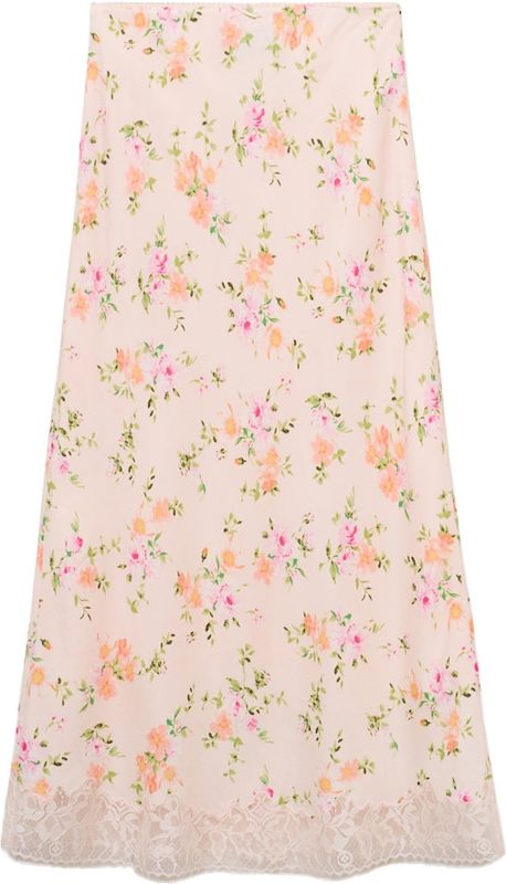 MANGO - Rok - Geel Lichtgroen Oranje Rosa - 7/8 Lengte - Bloemenprint