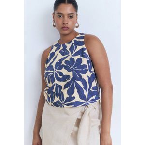 Mango - Linnen Top - Blauw - Mouwloos - Ronde Hals