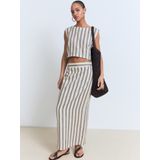 MANGO - Top 'FRED' - Sand - Gestreept - Mouwloos