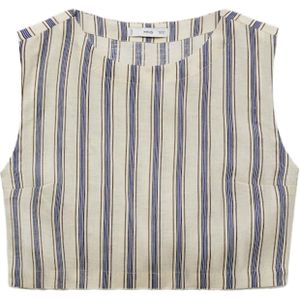 MANGO - Top 'FRED' - Sand - Gestreept - Mouwloos