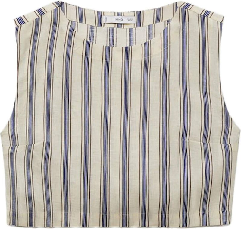 MANGO - Top 'FRED' - Sand - Gestreept - Mouwloos