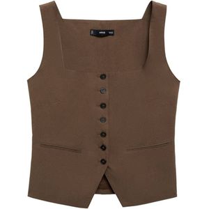 Mango - Gilet - Bruin - 100% Katoen - Aansluitend Model