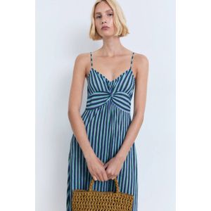 Mango - Zomerjurk - Blauw - Spaghettibandjes - V-hals
