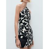 MANGO - Jurk 'KNOT' - Zwart/Wit - Jerseyjurk