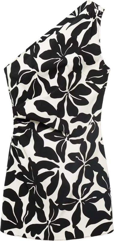 MANGO - Jurk 'KNOT' - Zwart/Wit - Jerseyjurk