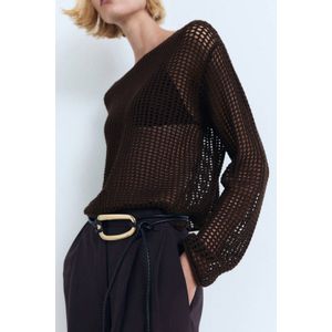 Mango - Gebreide Trui - Donkerbruin - Crochet