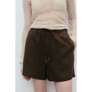 Mango - Korte Broek - Kaki - Linnen - Wide Leg Regular Waist