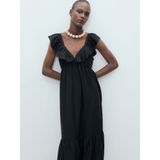 Mango - Maxi Jurk - Zwart - Mouwloos - V-hals