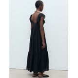 Mango - Maxi Jurk - Zwart - Mouwloos - V-hals