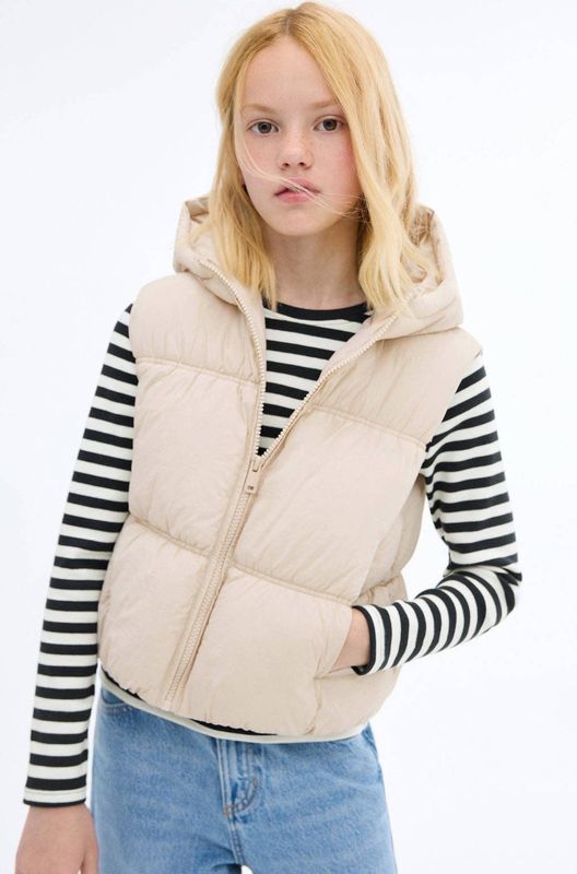 Mango Kids - Bodywarmer - Beige - Mouwloos - Met Capuchon