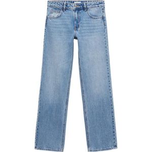 Mango - Teen - Jeans - Blauw - 100% Katoen, Regular Waist, Rits- en Knoopsluiting, Vijf Broekzakken