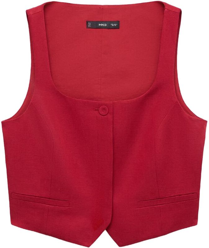 Mango - Gilet - Rood - Linnen