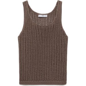 Mango - Top - Bruin - Gehaakt - Mouwloos - Ronde Hals