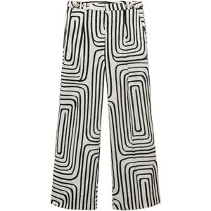 MANGO - Bandplooibroek DOTY - Ecru/Zwart - Wide Leg - Mid Waist