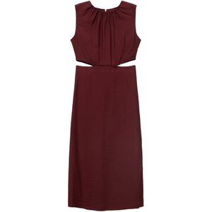 Mango - Midi Jurk - Donkerrood - Linnen