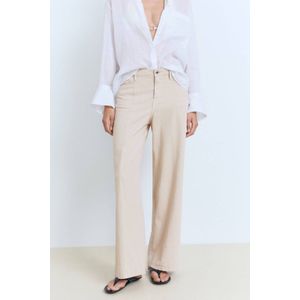 Mango - Wide Leg Regular Waist Broek - Beige