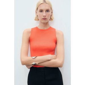 Mango - Top - Oranje - Mouwloos - Aansluitend - Viscose en Polyamide