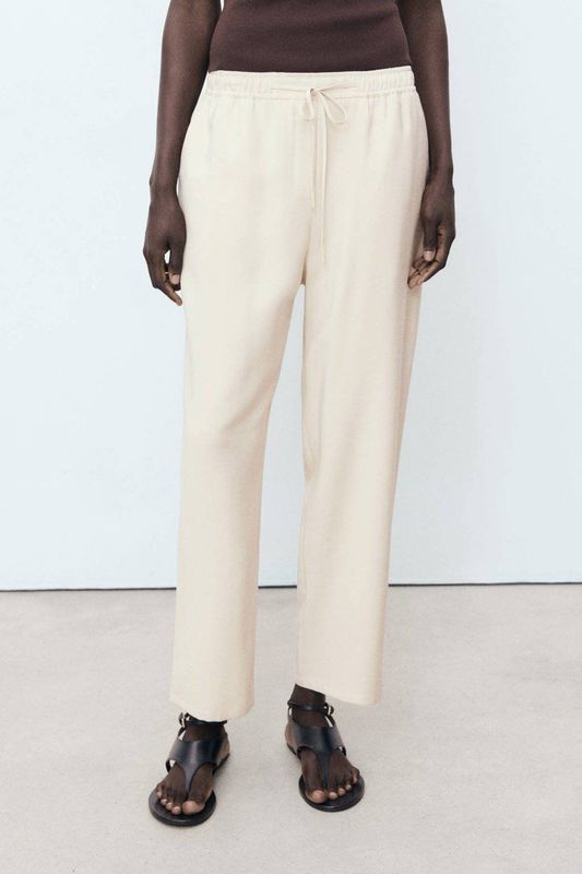 MANGO Broek 'FLUIDO'  lichtbeige