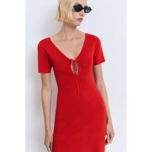 Mango - Jurk - Rood - Korte Mouwen - V-hals