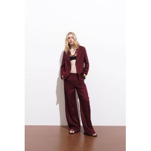 Mango - Wide Leg - Broek - Donkerrood - Regular Waist - 100% Linnen
