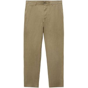 Mango Man - Slim Casual Broek - Kaki - 100% Linnen