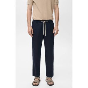 Mango Man - Slim Casual Broek - Donkerblauw - Linnen en Katoen