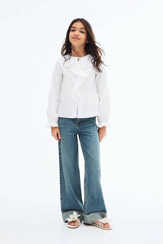 Mango Kids - Top - Katoen - Met Ruches - Peter Pan-kraag