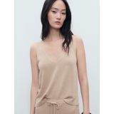 Mango - Top - Camel - Mouwloos - V-hals