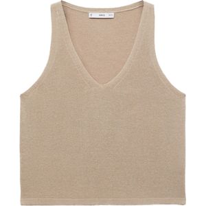 Mango - Top - Camel - Mouwloos - V-hals