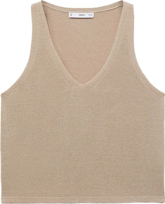 Mango - Top - Camel - Mouwloos - V-hals
