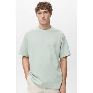 Mango Man - T-shirt - Mintgroen - Katoen en Linnen - Relaxed Fit