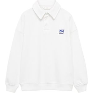 Mango - Ocean - Sweatshirt - Offwhite - Geribbelde Kraag, Knoopsluiting, Sweatstof