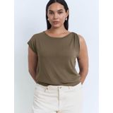 Mango - Top - Bruin - Mouwloos - Ronde Hals