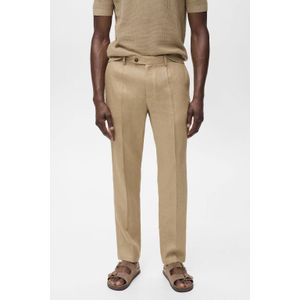 Mango Man - Linnen Slim Casual Broek - Lichtbruin