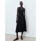 Mango - Zomerjurk - Zwart - Linnen - Mouwloos - V-hals