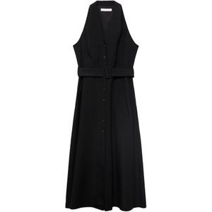 Mango - Zomerjurk - Zwart - Linnen - Mouwloos - V-hals