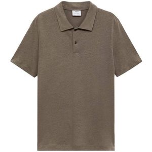 Mango Man - Slim Polo - Bruin - Korte Mouwen - Linnen en Katoen