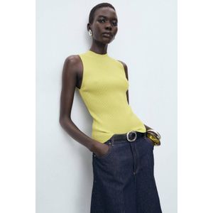 Mango - Mouwloze Top - Limegroen - Fijn Gebreid