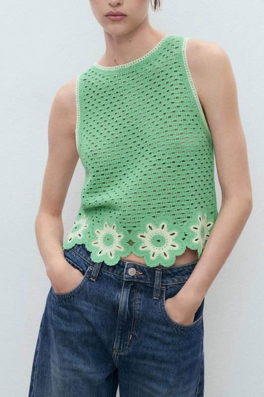 MANGO - Top 'FLEUR' - Lichtgroen - Blousetops