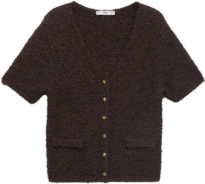 MANGO - CAMILA - Gebreid Vest - Bruin - V-hals - Knoopsluiting