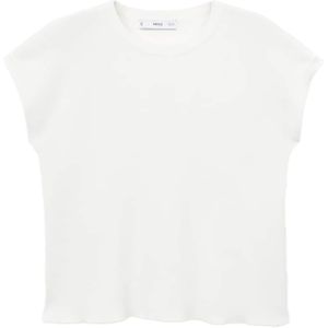 Mango - Top - Katoen en Viscose - Korte Mouwen - Ronde Hals
