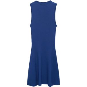 MANGO - ALBERT - Gebreide Jurk - Blauw - Mouwloos - Figuur Omarmend