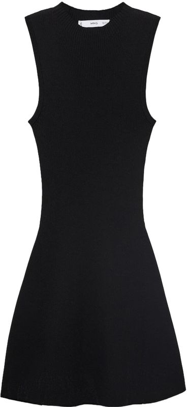 MANGO - ALBERT - Gebreide Jurk - Zwart - Mouwloos - Figuur Omarmend