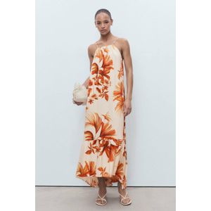 Mango - Maxi Jurk - Ecru - Mouwloos - Halterkraag met Striksluiting