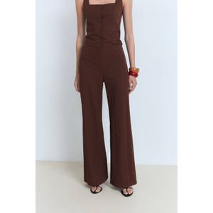 Mango wide leg regular waist broek donkerbruin