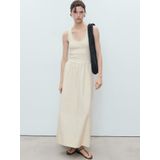 MANGO - VALVI - Zomerjurk - Lichtbeige - Geribbeld Gebreid - Maxi Lengte