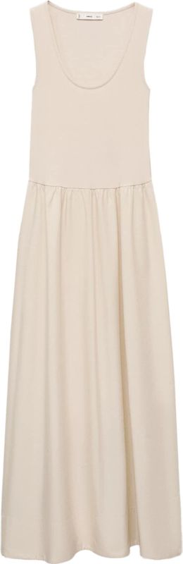 MANGO - VALVI - Zomerjurk - Lichtbeige - Geribbeld Gebreid - Maxi Lengte
